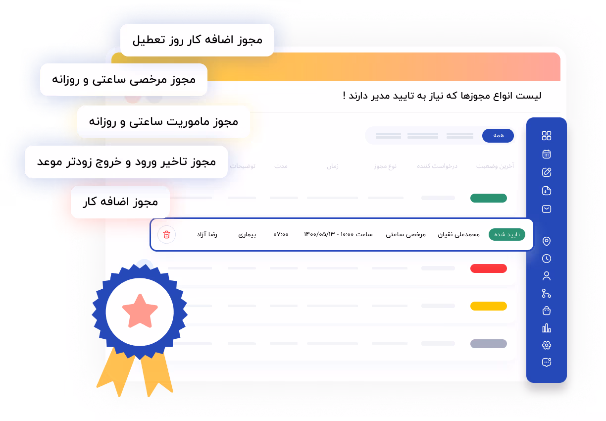 تعریف مجوز مرخصی ماموریت اضافه کاری در نرم افزار کنترل تردد پرسنل اتنسی